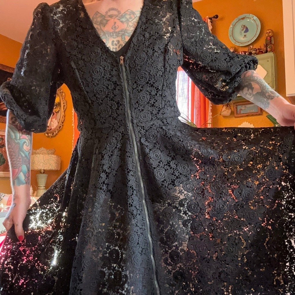 Rebel Love by Elle Rebel Black Lace Midi Dress Bishop Sleeves - Picture 4 of 9